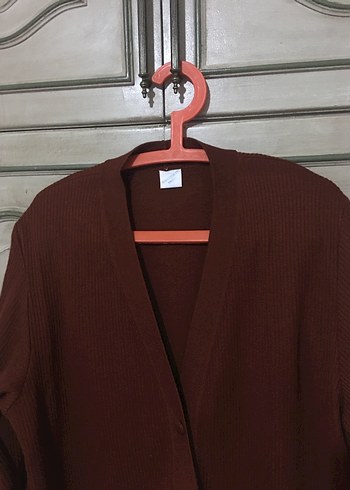 Düğmeli kiremit rengi Midi Kadın Hırka - Görsel 3