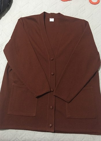 Düğmeli kiremit rengi Midi Kadın Hırka - Görsel 4