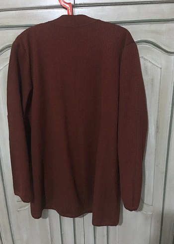 Düğmeli kiremit rengi Midi Kadın Hırka - Görsel 2