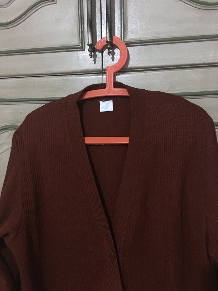 Düğmeli kiremit rengi Midi Kadın Hırka - Görsel 3