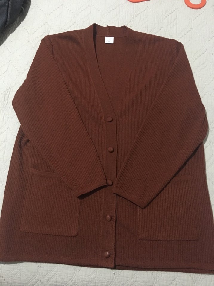 Düğmeli kiremit rengi Midi Kadın Hırka - Görsel 4