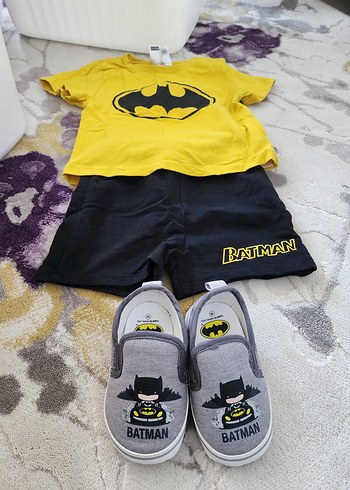 Sarı Batman Desenli Erkek Bebek Takımı