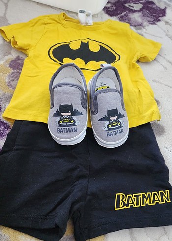 1 Yaş Beden Sarı Batman Desenli Erkek Bebek Takımı