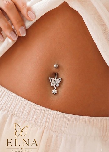 Diğer 316l Cerrahi Celik Zirkon Tas Sallantili Kelebek Gobek Piercing