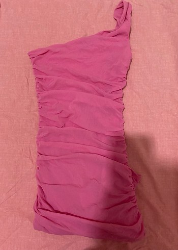 Pembe Drapeli Straplez Elbise