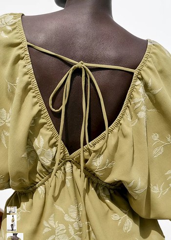l Beden sarı Renk Zara Butteryellow V Yaka Dantel Detaylı Bohem Bluz