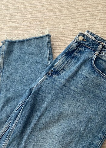 44 Beden Zara Bohem Mavi Bol Kesim Kot Pantolon