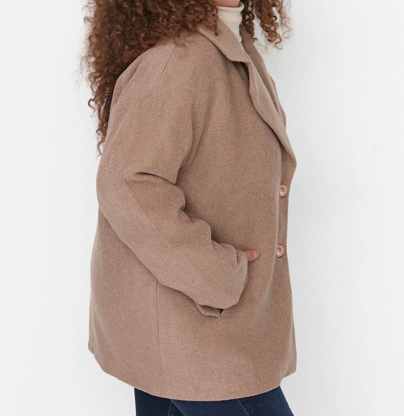 Düğmeli Bej Süet Hamile Kaban - Görsel 2