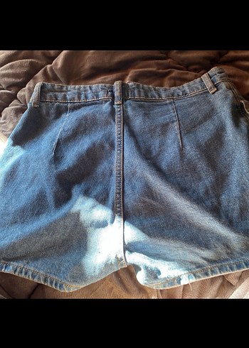 Kadın Mavi Pileli Mini Kot Şort - Görsel 2