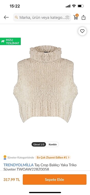 Trendyol & Milla Taş crop balıkçı yaka süveter
