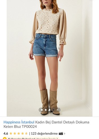 Bej Dantel Detaylı Keten Bluz - Görsel 5