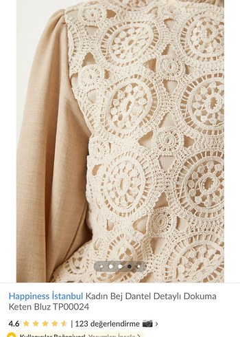 Bej Dantel Detaylı Keten Bluz - Görsel 4