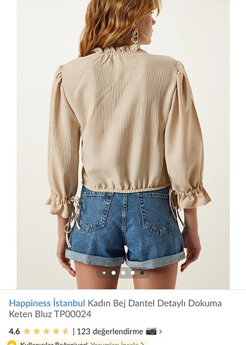 Bej Dantel Detaylı Keten Bluz - Görsel 7