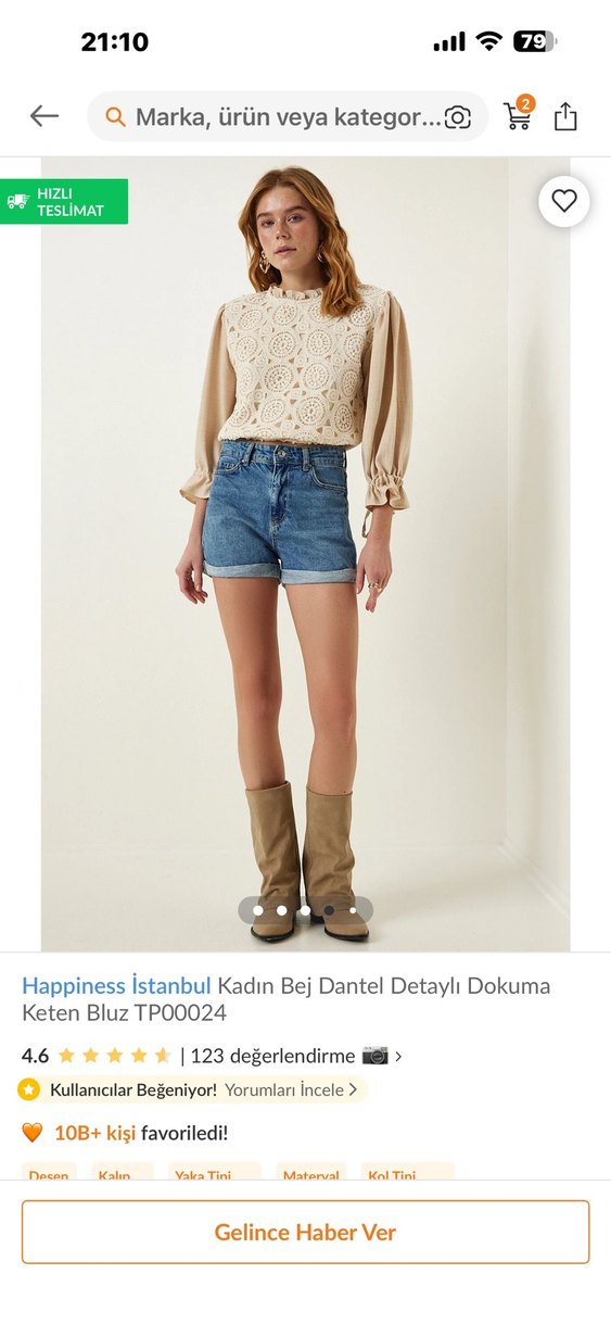 Bej Dantel Detaylı Keten Bluz - Görsel 5