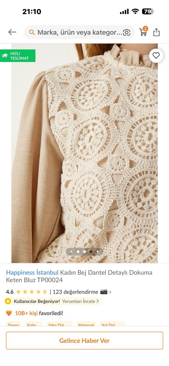 Bej Dantel Detaylı Keten Bluz - Görsel 4