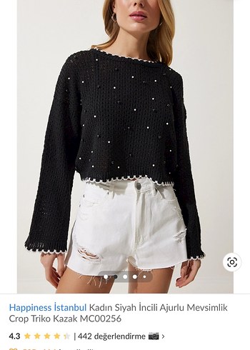 Siyah İnci Detaylı Kısa Triko Kazak - Görsel 2