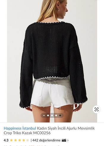 Siyah İnci Detaylı Kısa Triko Kazak - Görsel 7