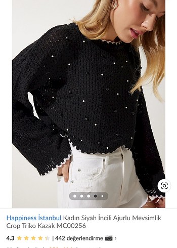 Siyah İnci Detaylı Kısa Triko Kazak - Görsel 4