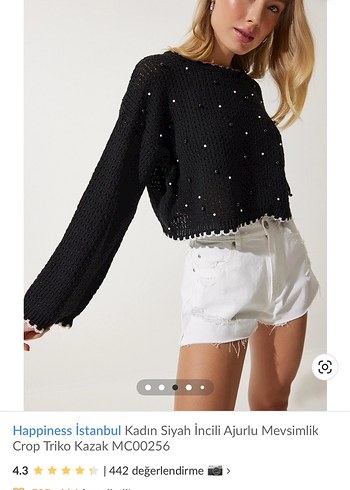 Siyah İnci Detaylı Kısa Triko Kazak - Görsel 3