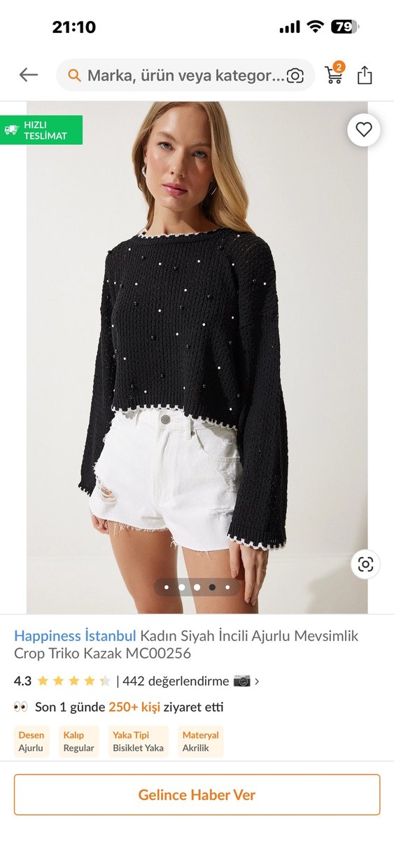 Siyah İnci Detaylı Kısa Triko Kazak - Görsel 5