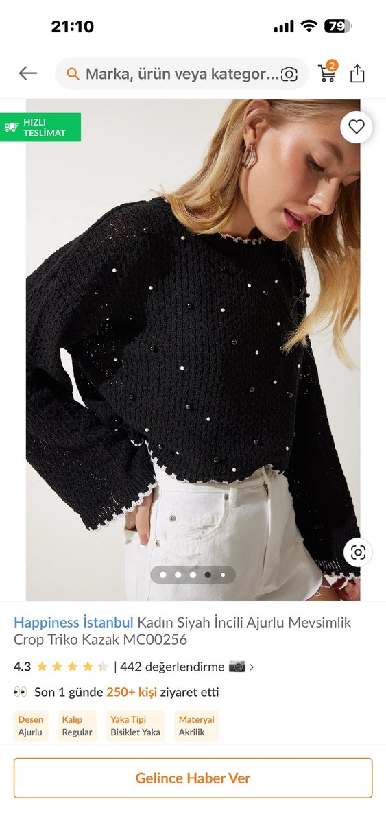 Siyah İnci Detaylı Kısa Triko Kazak - Görsel 4