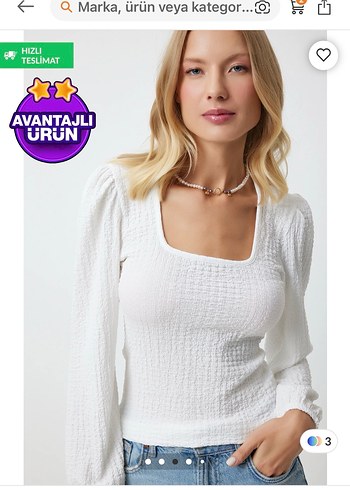 Beyaz V Yaka Uzun Kollu Triko Bluz - Görsel 3