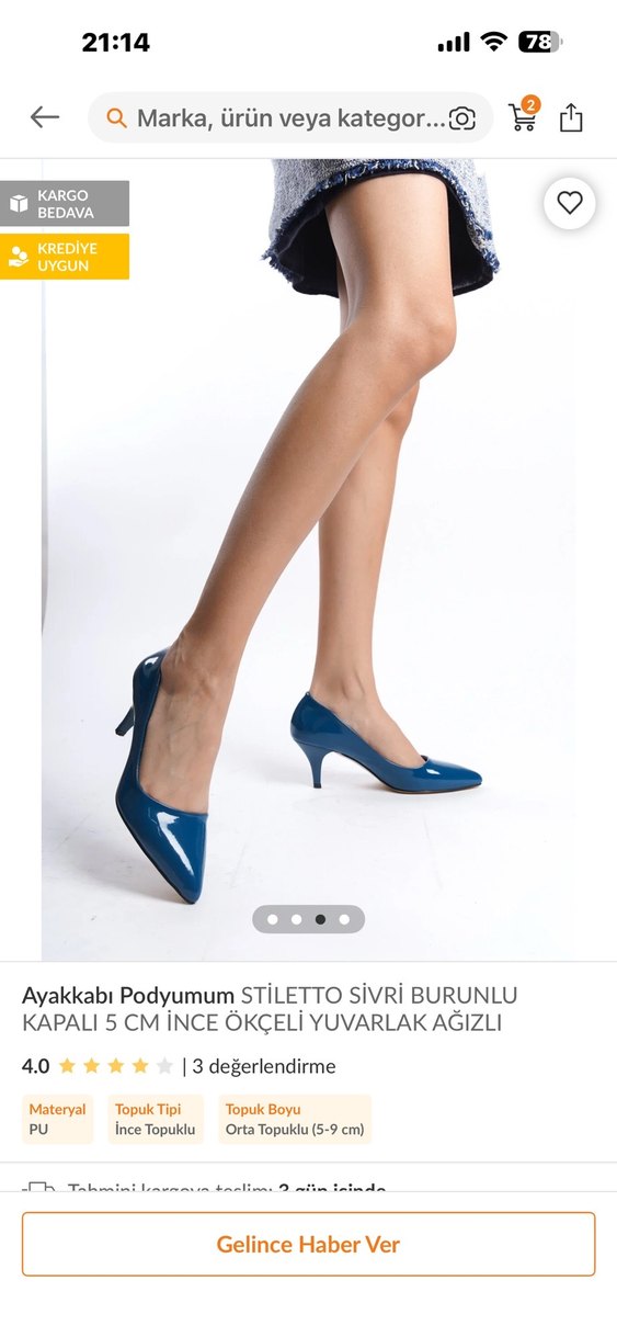 Mavi Stiletto Sivri Burun 5 cm Topuklu Kadın Ayakkabı - Görsel 2