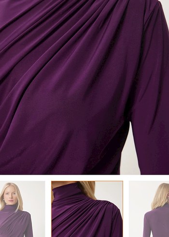 Mor Drapeli Yüksek Yaka Kadın Bluz - Görsel 4