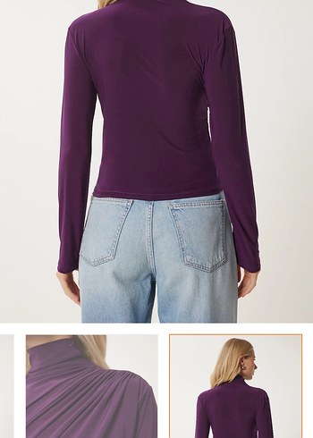 Mor Drapeli Yüksek Yaka Kadın Bluz - Görsel 5