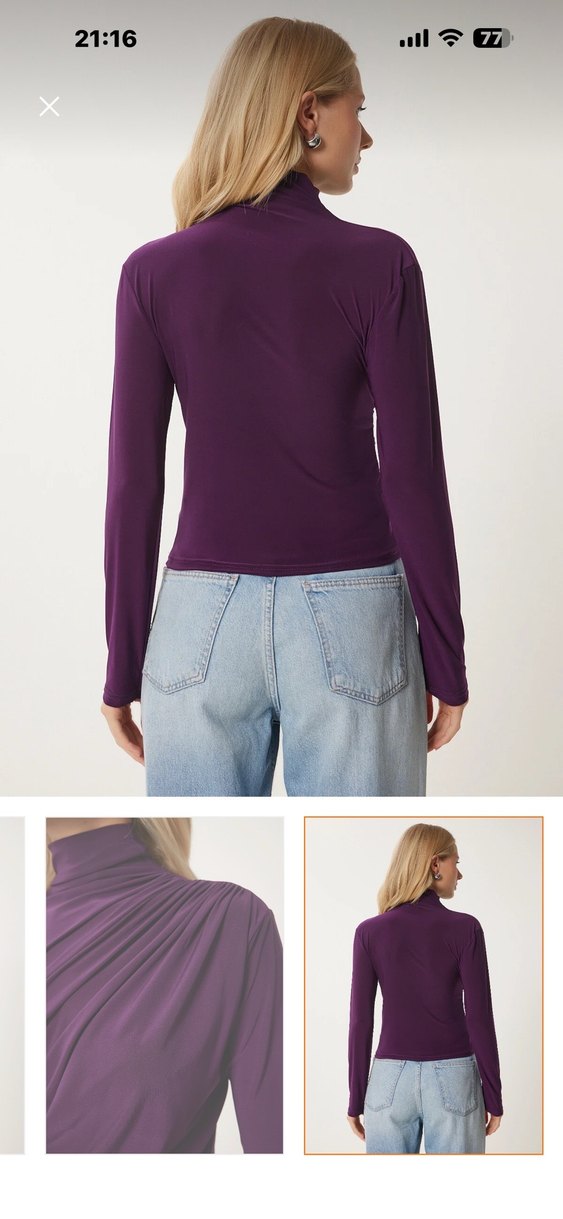 Mor Drapeli Yüksek Yaka Kadın Bluz - Görsel 5