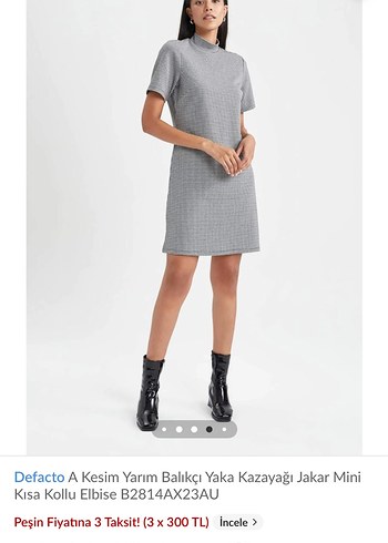 Defacto Gri Kısa Kollu Mini Elbise - Görsel 5