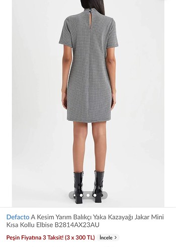 Defacto Gri Kısa Kollu Mini Elbise - Görsel 7