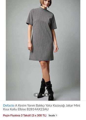 Defacto Gri Kısa Kollu Mini Elbise - Görsel 2