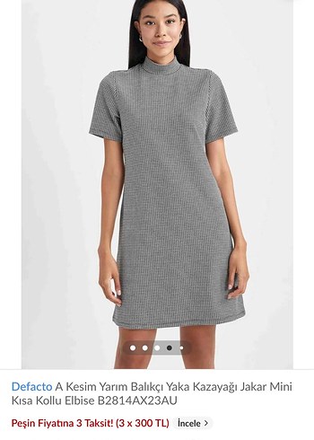 Defacto Gri Kısa Kollu Mini Elbise - Görsel 4