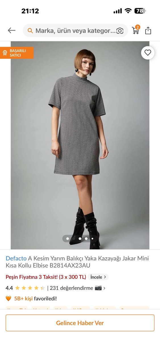 Defacto Gri Kısa Kollu Mini Elbise - Görsel 2