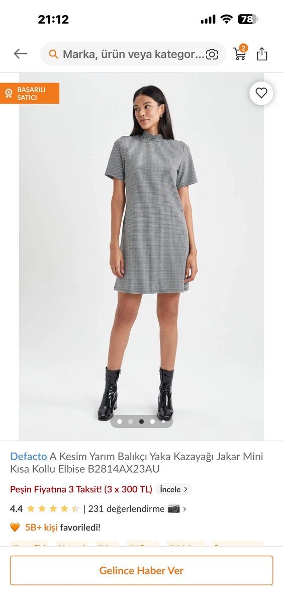 Defacto Gri Kısa Kollu Mini Elbise - Görsel 3