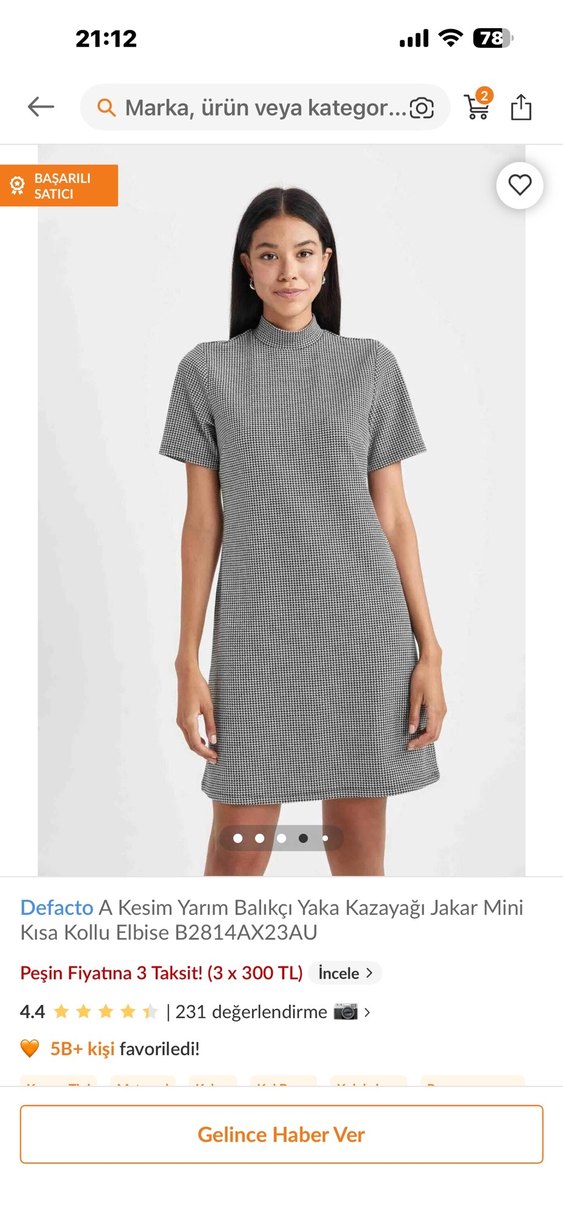 Defacto Gri Kısa Kollu Mini Elbise - Görsel 4