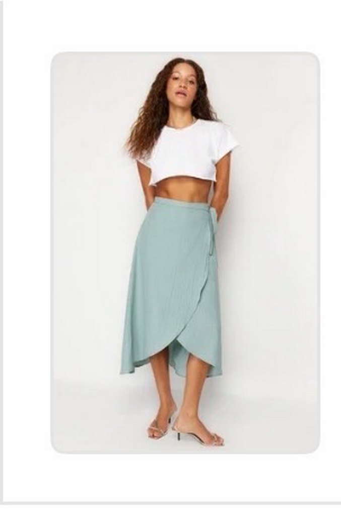Bohem Tarzda Pastel Yeşil  Etek - Görsel 2