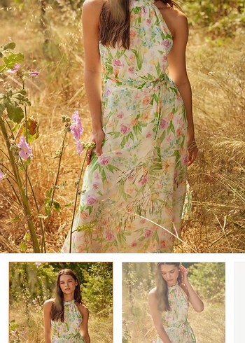 Çiçek Desenli Straplez Uzun Bohem Elbise - Görsel 2
