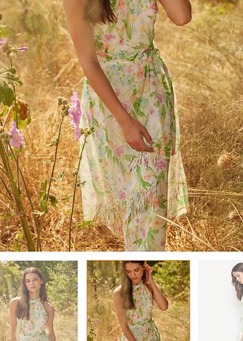 Çiçek Desenli Straplez Uzun Bohem Elbise - Görsel 3