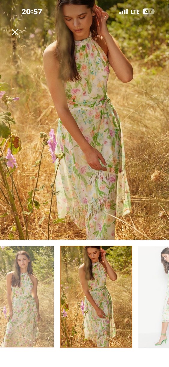 Çiçek Desenli Straplez Uzun Bohem Elbise - Görsel 3