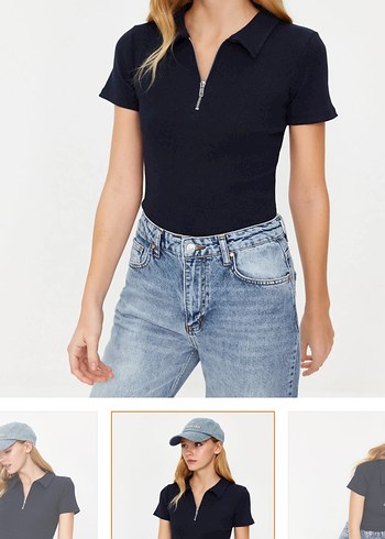 Kadın Lacivert V Yaka Kısa Kollu Bluz - Görsel 2