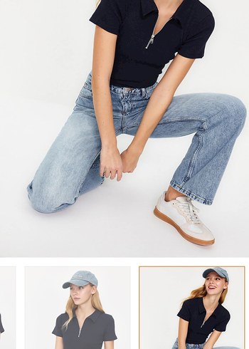 Kadın Lacivert V Yaka Kısa Kollu Bluz - Görsel 3