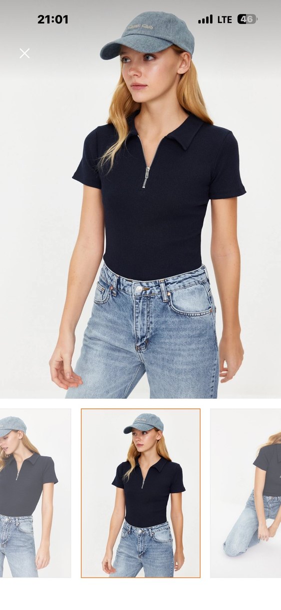 Kadın Lacivert V Yaka Kısa Kollu Bluz - Görsel 2