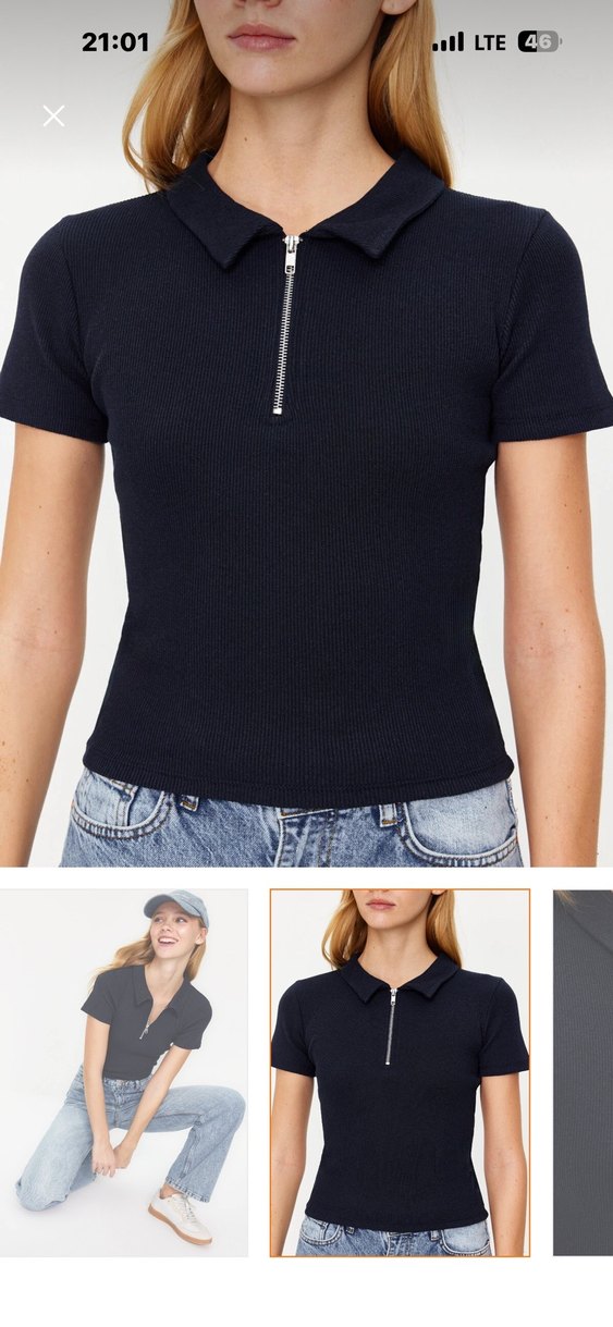 Kadın Lacivert V Yaka Kısa Kollu Bluz - Görsel 4