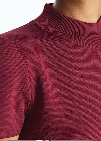 XSIDE Bordo Yarım Balıkçı Yaka Kadın Triko Elbise - Görsel 3