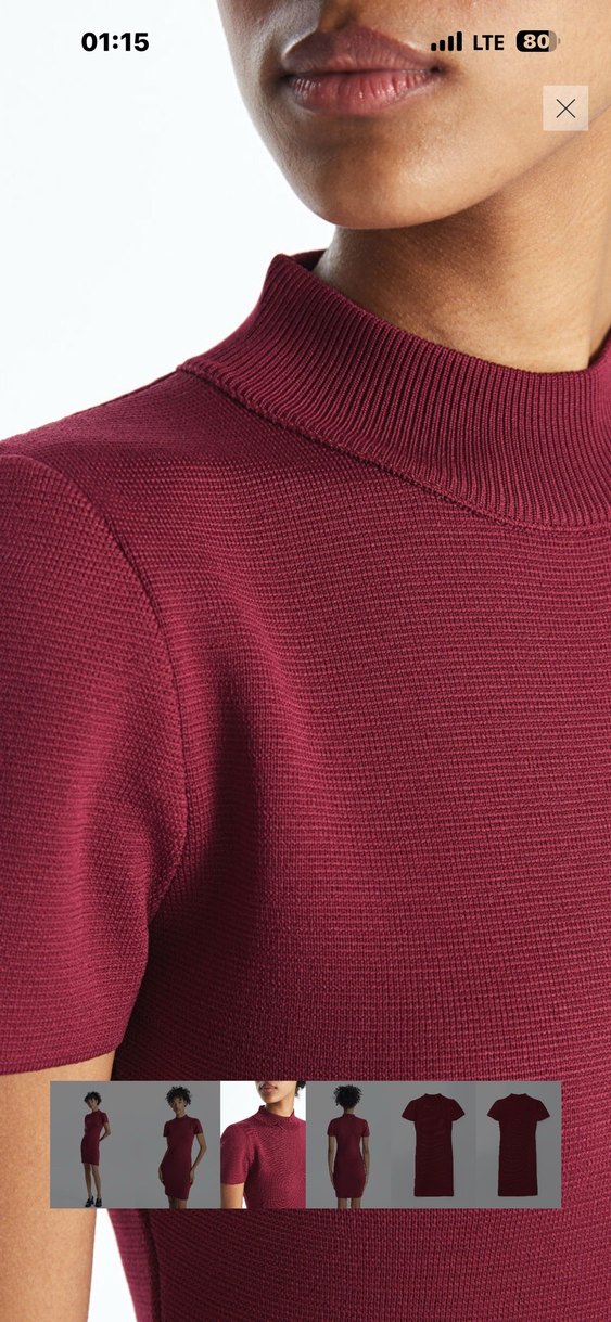 XSIDE Bordo Yarım Balıkçı Yaka Kadın Triko Elbise - Görsel 3