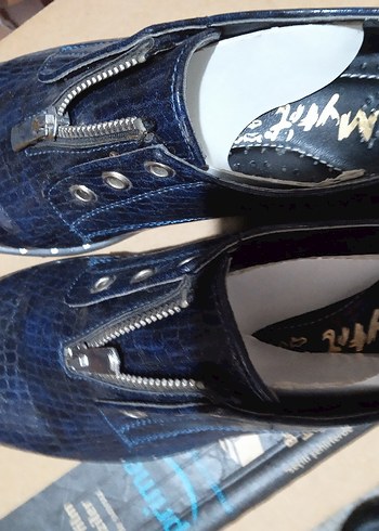 Yılan Desenli Fermuarlı Lacivert Kadın Sneakers
