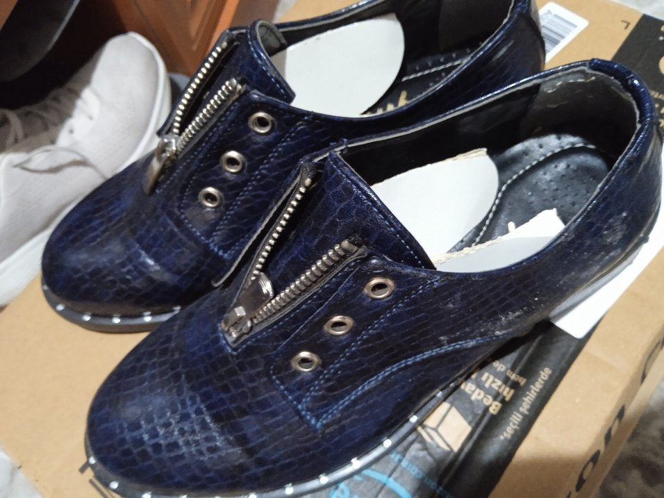 Yılan Desenli Fermuarlı Lacivert Kadın Sneakers - Görsel 2