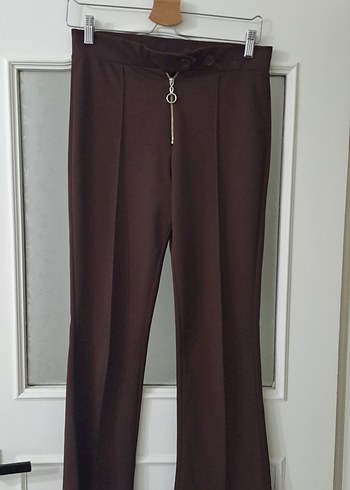 Kadın Kahverengi Fermuarlı Kumaş Pantolon - Görsel 3